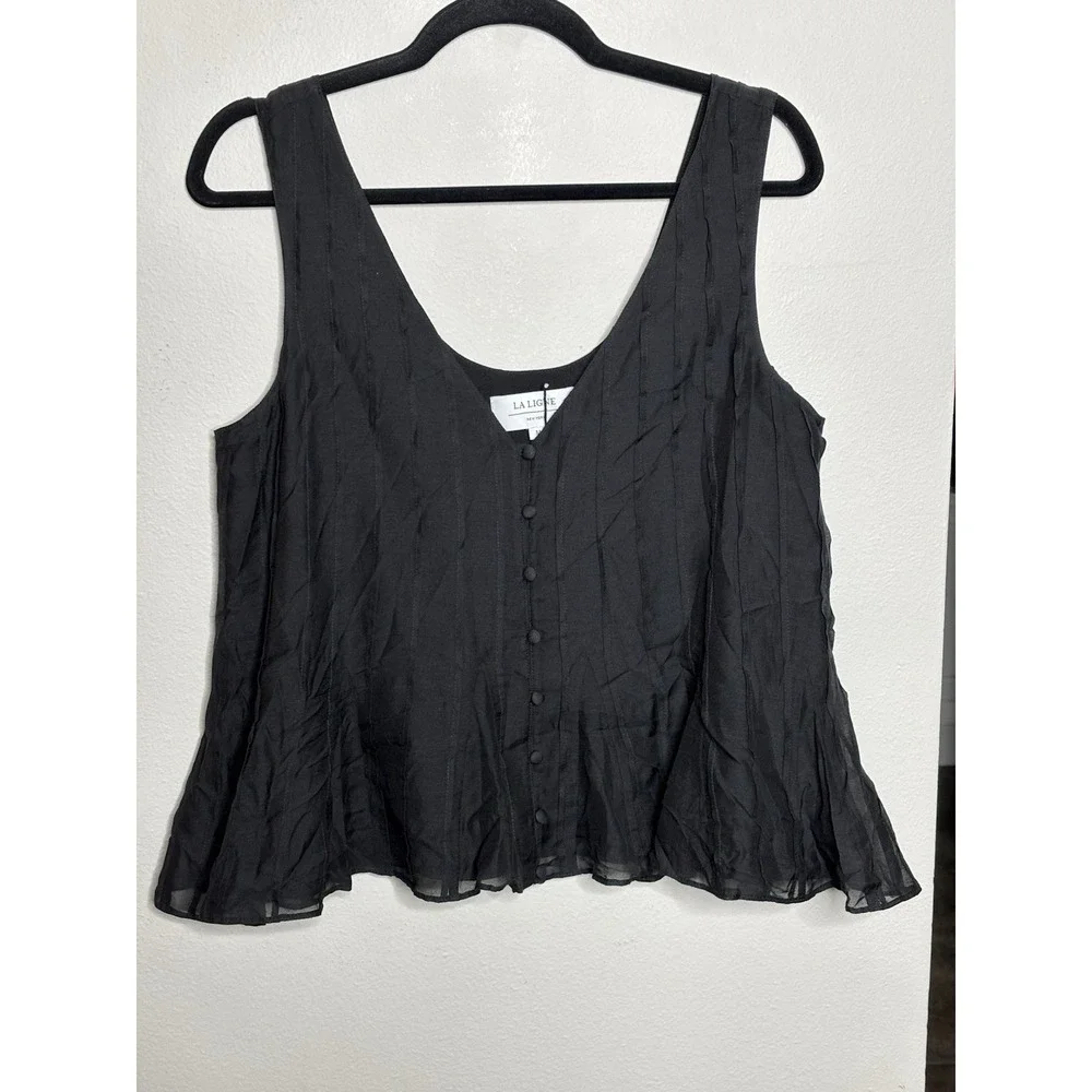 La Ligne Penelope Black Pleated Sleeveless Flowy Blouse - Picture 2 of 5